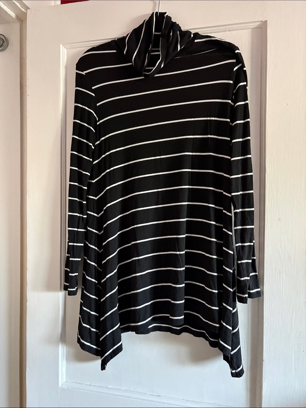 Black and White Striped Turtleneck Top